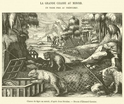 Caça ao tigre com um espelho (gravura) de French School