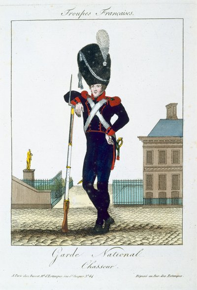 Caçador da guarda nacional, das tropas francesas, bar. em Basset, Paris, c.1790 de French School