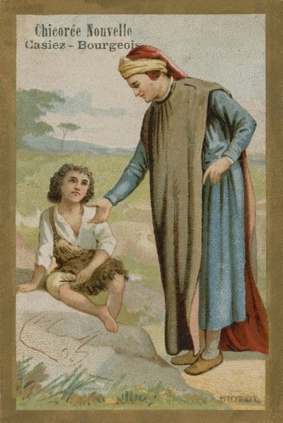 Chicoree nouvelle trade card, Cimabue descobrindo Giotto de French School