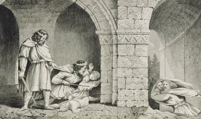 Childebert I (c.498-588) no assassinato dos herdeiros de seus irmãos, de &39;Histoire de France&39; por Colart, publicado c.1840 de French School