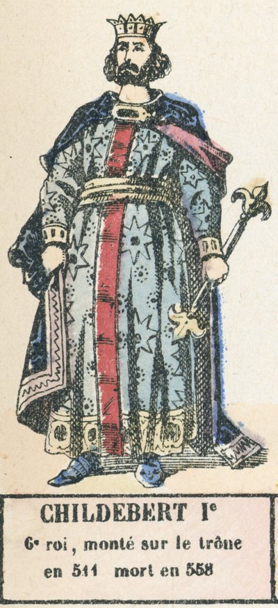 Childebert I, 6º rei, ascendeu ao trono em 511, morreu em 558 (gravura colorida) de French School