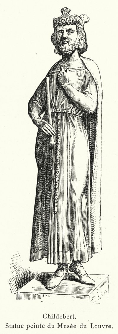 Childebert, estátua pintada do Museu do Louvre (gravura) de French School