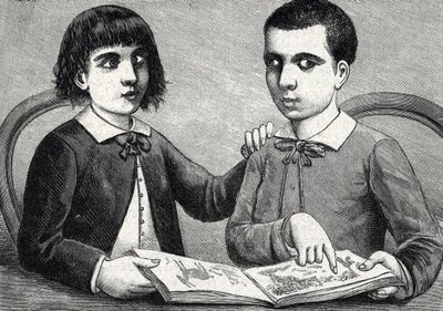 Crianças com estrabismo convergente e divergente ou olhos cruzados (gravura) 1888 de French School