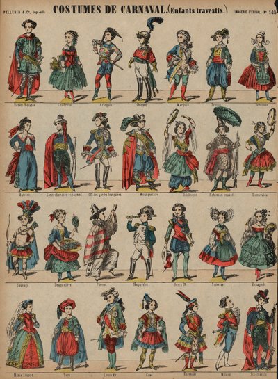 Roupas de carnaval para crianças (gravura colorida) de French School