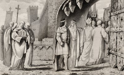 Chilperic I (539-84) em uma procissão religiosa, de &39;Histoire de France&39; por Colart, publicado c.1840 de French School