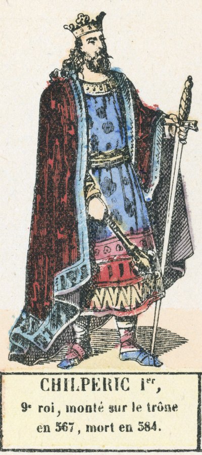 Chilperic I, 9º rei, subiu ao trono em 567, morreu em 584 (gravura colorida) de French School