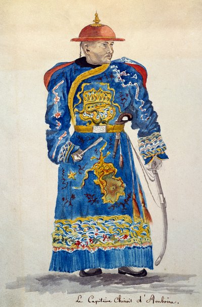 Capitão chinês de Ambon, Molucas, aguarela de Jules-Louis Lejeune, baseado em Voyage around world de French School
