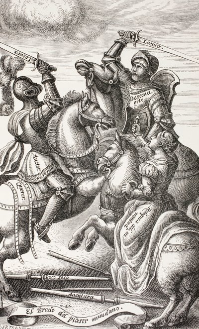 O cavalheirismo representado por figuras alegóricas, de "A vida militar e religiosa na Idade Média", de Paul Lacroix, publicou Londres, c.1880 (lito) de French School