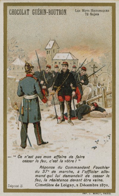 Cartão de comércio de Chocolat Guerin-Boutron, série Historic Words (chromolitho) de French School