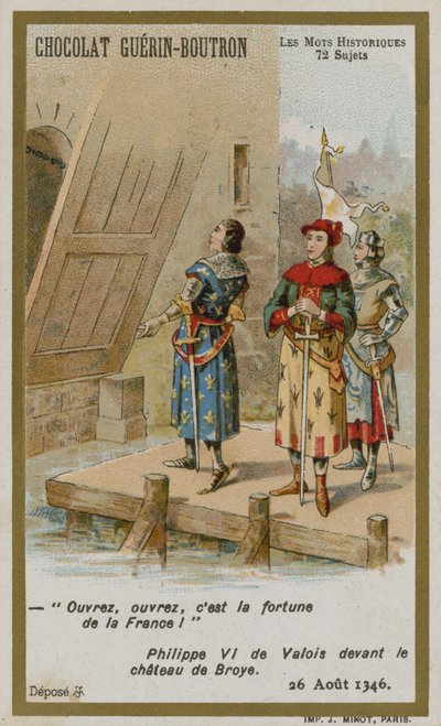 Cartão de comércio de Chocolat Guerin-Boutron, série histórica de palavras de French School