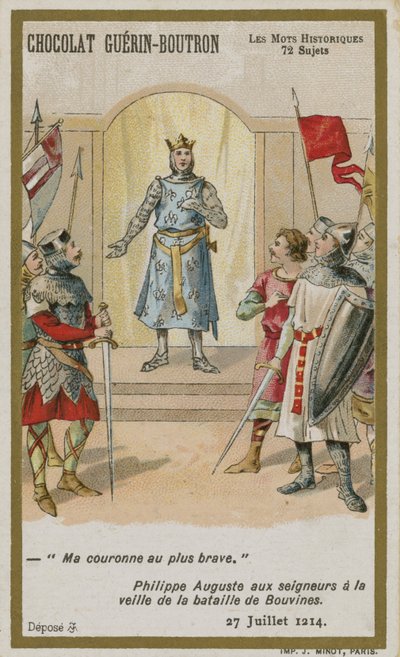 Cartão de comércio de Chocolat Guerin-Boutron, série histórica de palavras de French School