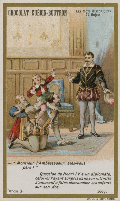 Cartão de comércio de Chocolat Guerin-Boutron, série histórica de palavras de French School