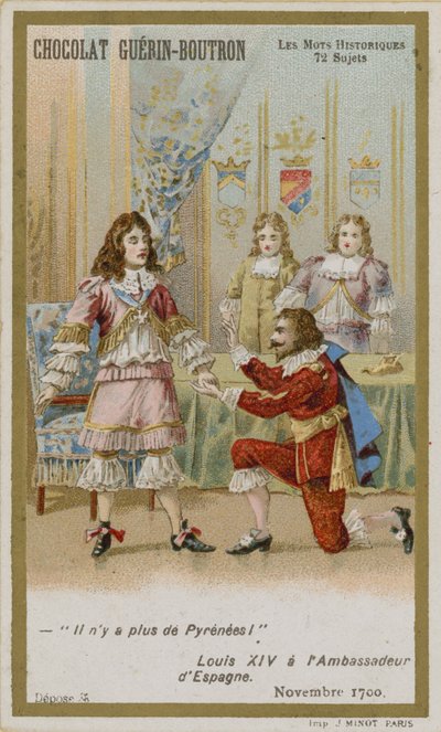 Cartão de comércio de Chocolat Guerin-Boutron, série histórica de palavras de French School