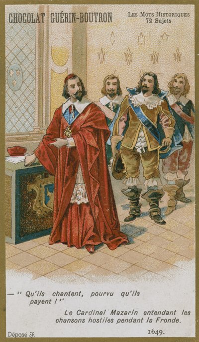 Cartão de comércio de Chocolat Guerin-Boutron, série histórica de palavras de French School