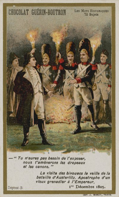 Cartão de comércio de Chocolat Guerin-Boutron, série histórica de palavras de French School