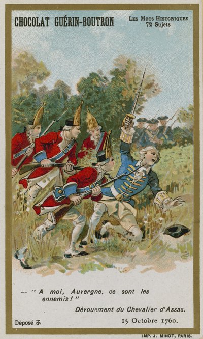 Cartão de comércio de Chocolat Guerin-Boutron, série histórica de palavras de French School