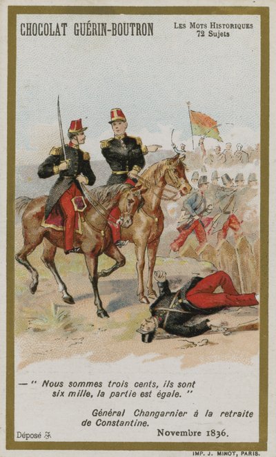 Cartão de comércio de Chocolat Guerin-Boutron, série histórica de palavras de French School