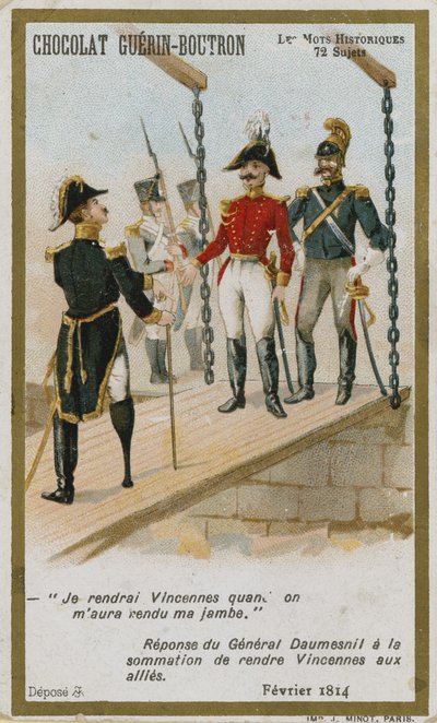 Cartão de comércio de Chocolat Guerin-Boutron, série histórica de palavras de French School