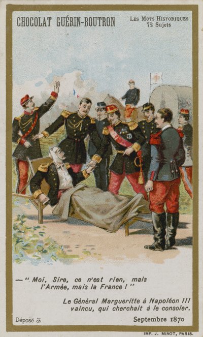 Cartão de comércio de Chocolat Guerin-Boutron, série histórica de palavras de French School