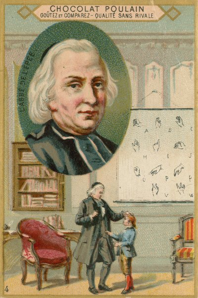 Cartão de comércio de potro de chocolate, Charles-Michel de l&39;Epee de French School