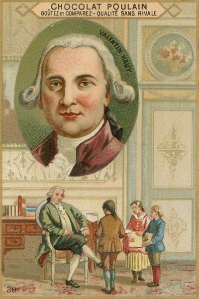 Cartão de comércio de potro de chocolate, Valentin Hauy de French School
