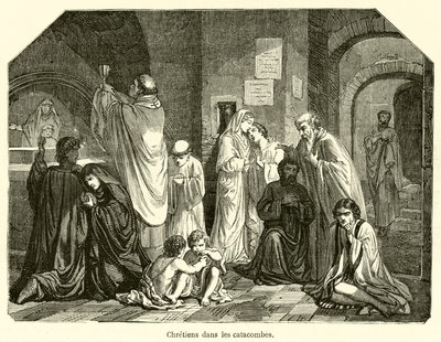 Cristãos nas catacumbas (gravura) de French School