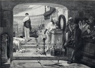 Um mártir cristão a entrar na arena para ser entregue aos animais. Gravura após o quadro de Albret Baur. de French School
