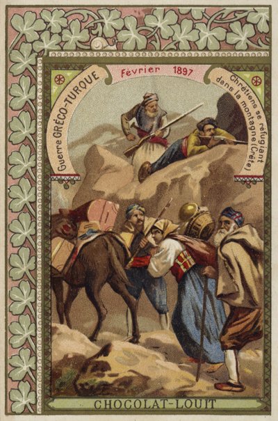 Cristãos se refugiando nas montanhas de Creta, Guerra Greco-Turca, fevereiro de 1897 de French School