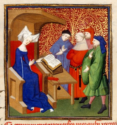 Christine instructing, MS Harley 4431, f.259v, França, c.1410-14 (cor sobre pergaminho) de French School