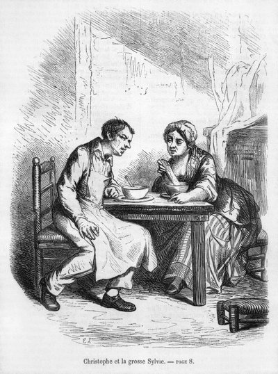 Christophe e o gordo Sylvie, ilustração de &39;Le Pere Goriot&39; por Honoré de Balzac (1799-1850) de French School