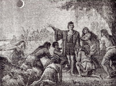 Cristóvão Colombo prevendo o eclipse da lua para os habitantes da Jamaica em 1504 de French School