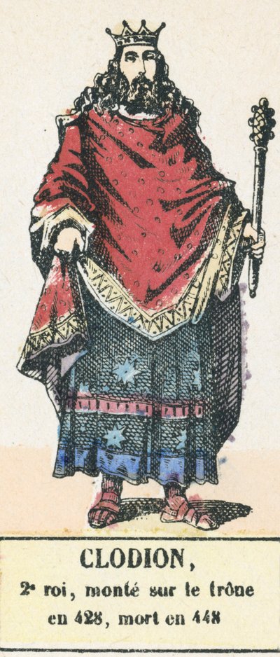 Clodion, 2º rei, ascendeu ao trono em 428, morreu em 448 (gravura colorida) de French School