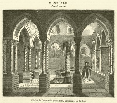 Claustro da Abadia Beneditina, em Monreale, Sicília (gravura) de French School
