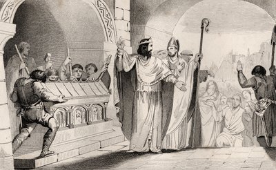 Clovis II (635-57) Vendendo Prata e Ouro do Santuário para Alimentar os Pobres, de &39;Histoire de France&39; de Colart, publicado em 1840 de French School