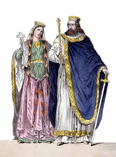 Clovis I e Clotilde em "Reis e Rainhas de França", sd. Século XIX. de French School