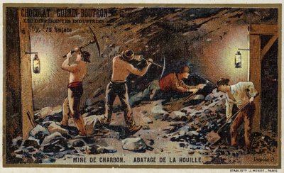 Mina de carvão. Hewing coal at the coal face (chromolitho) de French School