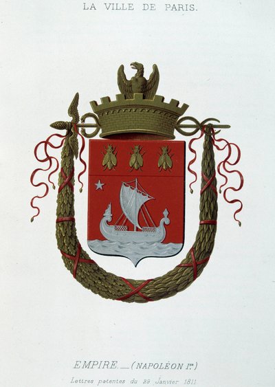Escudo de armas da Cidade de Paris: Império (Napoleão I) - Carta patente datada de 29 de Janeiro de 1811 - em "Armorial National de France", de H. Traversier, Paris de French School