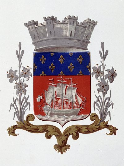 Escudo de armas da cidade de Paris: Royalty (Luís XVIII e Carlos X) - Cartas Patentes de 20 de Dezembro de 1917 - no "Armorial National de France", de H. Traversier, Paris de French School