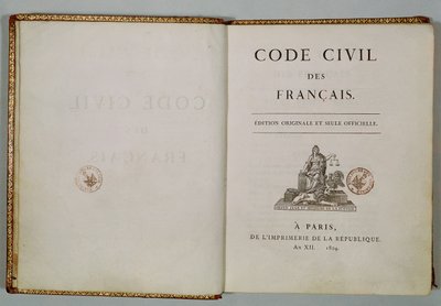Código Civil, aberto na página de título, 1804 de French School