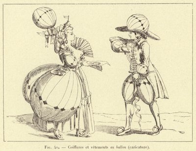 Penteados de balão e roupas (caricatura) (gravura) de French School