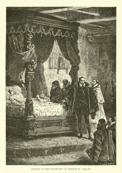 Coligny no leito de morte de Francis II de French School