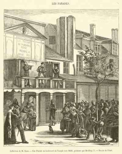 Coleção de M Baur, A Parade on the Boulevard du Temple, ca. 1816 (gravura) de French School