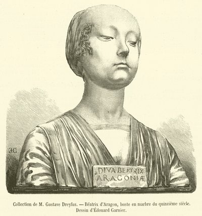 Coleção de M Gustave Dreyfus, Beatriz de Aragão, busto em mármore do século XV (gravura) de French School