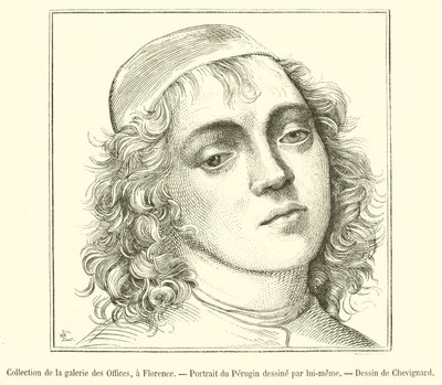 Coleção da Galeria Uffizi, Florença, Retrato de Perugino (gravura) de French School