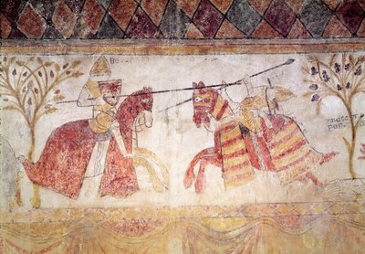 Combate entre um rei angevin e Manfred, rei da Sicília (c.1232-66) depois de 1265 de French School