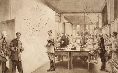 Comandante e Cajado do Departamento de Aviação da França marcando o progresso de um ataque de Gotha a Paris, 1914-19 de French School