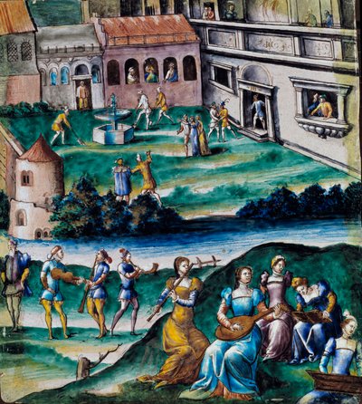 Concerto no pátio de um castelo. Pintura no e-mail, escola de francês de French School