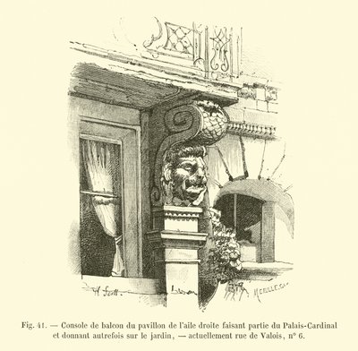 Balcão console do pavilhão da ala direita parte do Cardeal Palace e com vista para o jardim, agora rue de Valois, no 6 de French School