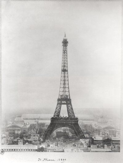 Construção da Torre Eiffel, Paris, 31 de março de 1889 de French School