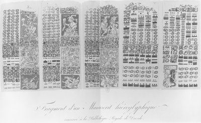 Cópia de um fragmento de um manuscrito maia representando tabelas astronômicas com os eclipses de French School